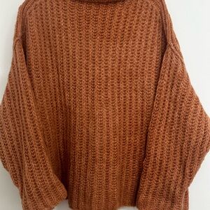 Free People Brown Cowl Neck Sweater with Chunky Knit